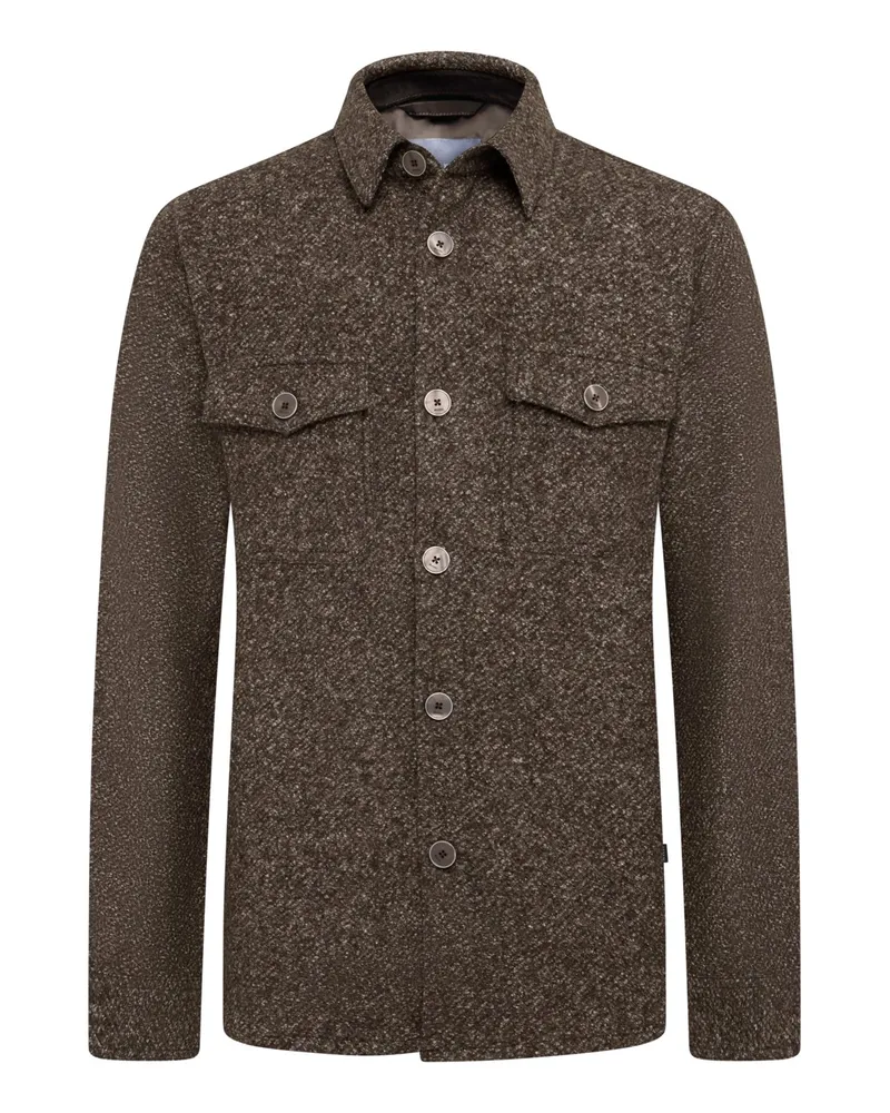 Maerz Overshirt aus einem Wollmix mit Seide in Donegal-Muster in Braun