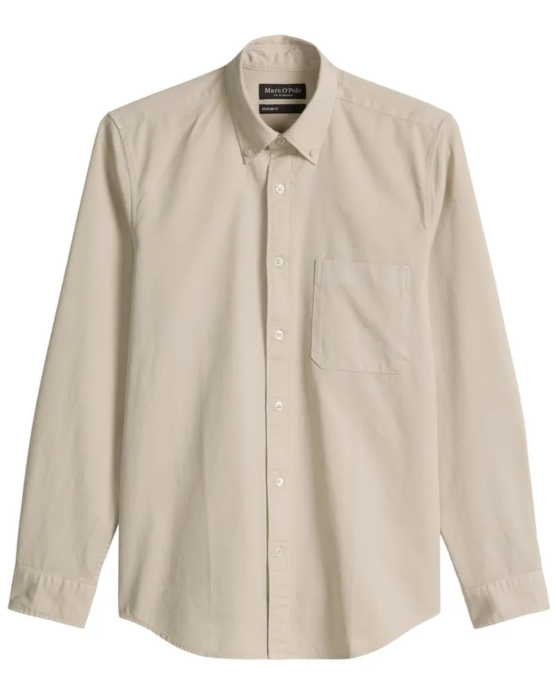 Marc O'Polo Baumwollhemd in Twill-Qualität mit Button Down-Kragen, Regular Fit in Beige
