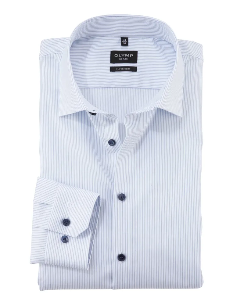 Olymp No. Six, Super Slim Fit, Hemd mit Stretch und Streifenmuster, Extralang in Hellblau