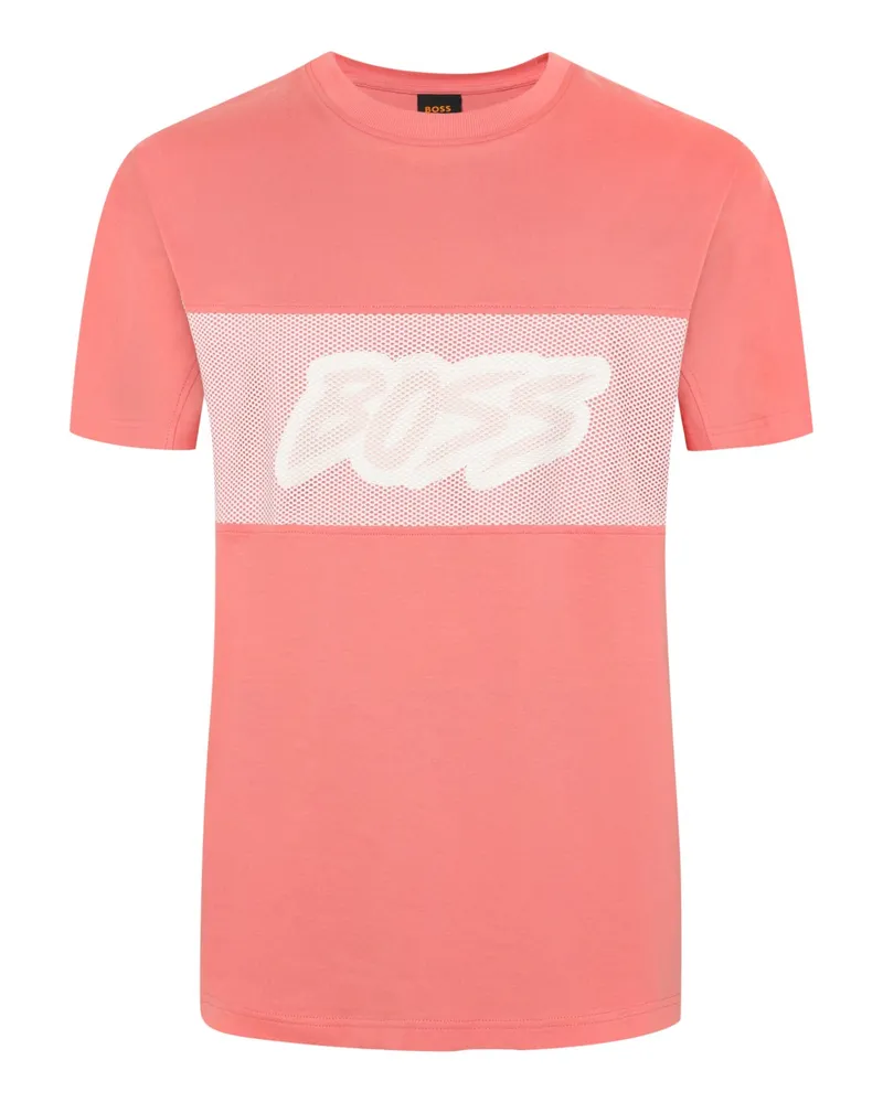 HUGO BOSS T-Shirt aus Baumwolle mit Front-Print in Rosenrot