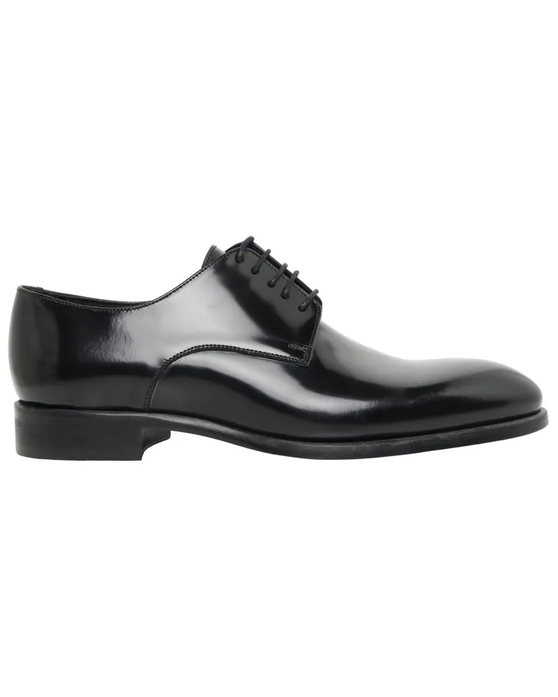 SCHUHE & HANDWERK Handgefertigte Gala-Derbyschnürer aus poliertem Glattleder in Schwarz