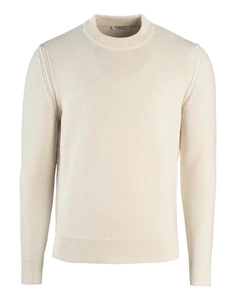 Phil Petter Pullover aus Wolle in Perlstrickmuster mit Rippbündchen in Weiß