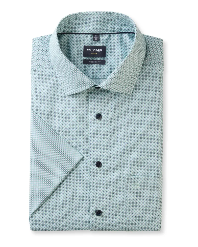 Olymp Luxor, Modern Fit, Kurzarmhemd mit Allover-Print in Grün