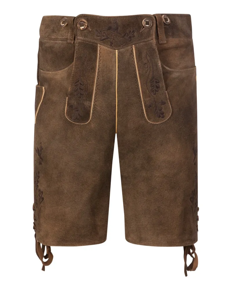 Meindl Aschheim Lederhose aus Ziegenleder, tonaler Stick in Braun
