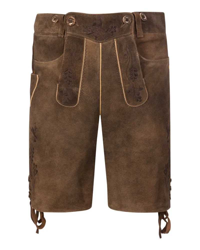 Meindl Aschheim Lederhose aus Ziegenleder, tonaler Stick in Braun