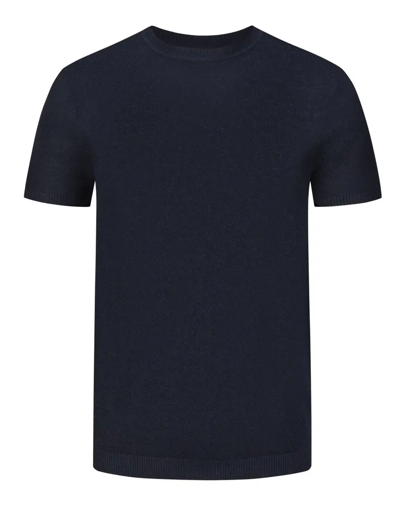 Tom Rusborg Leichtes Strick-T-Shirt mit frontseitiger Reiskornstruktur in Marine