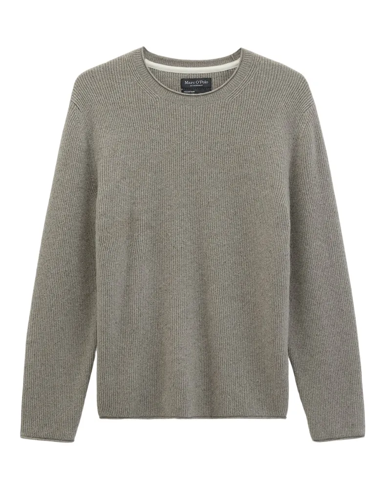 Marc O'Polo Rundhals-Pullover aus einem gerippten Woll-Mix in Grau