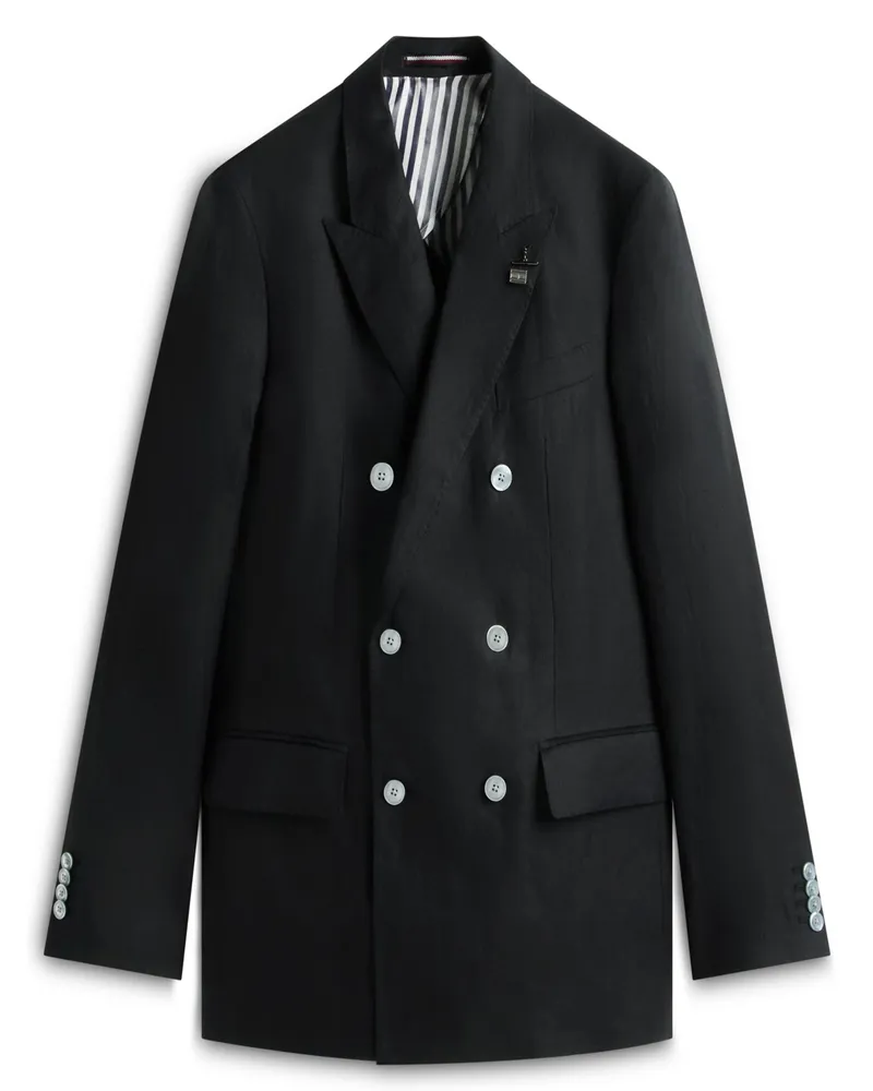 Tommy Hilfiger Zweireihiges Anzugsakko aus Leinen, Regular Fit in Schwarz