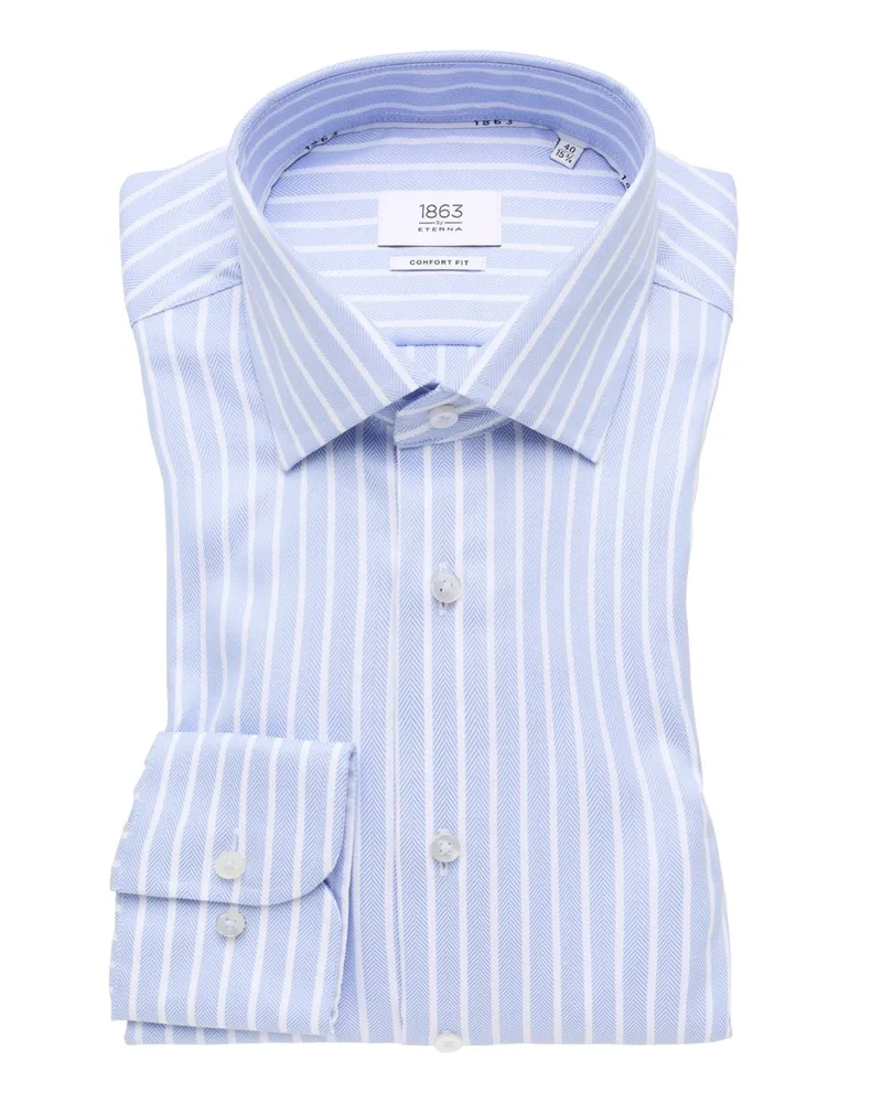 Eterna Baumwollhemd mit gestreiftem Fischgrät-Muster, Comfort Fit in Hellblau