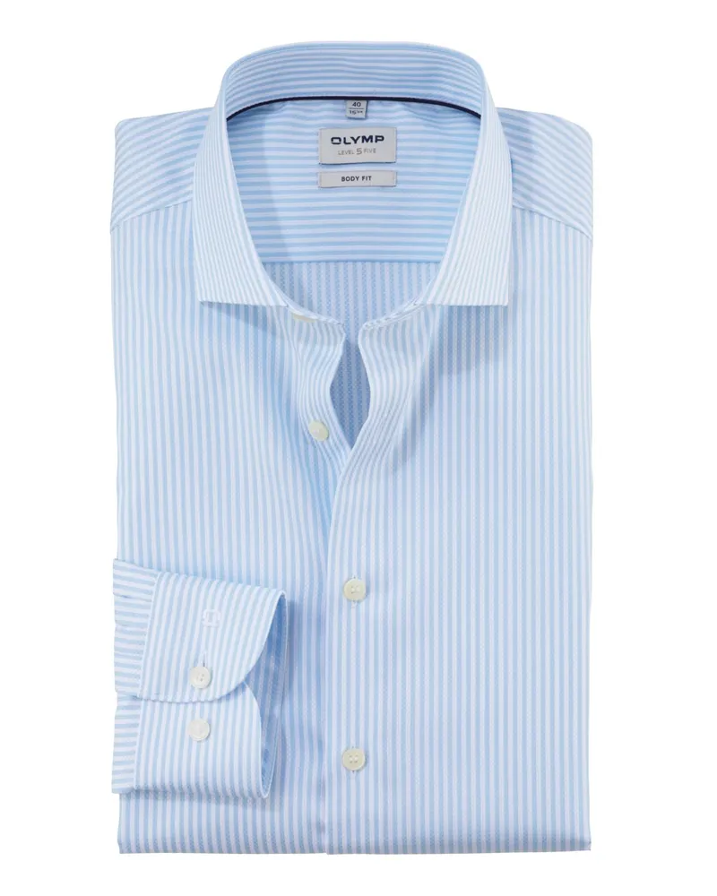 Olymp Level Five, Body Fit, Baumwollhemd mit Streifenmuster in Hellblau