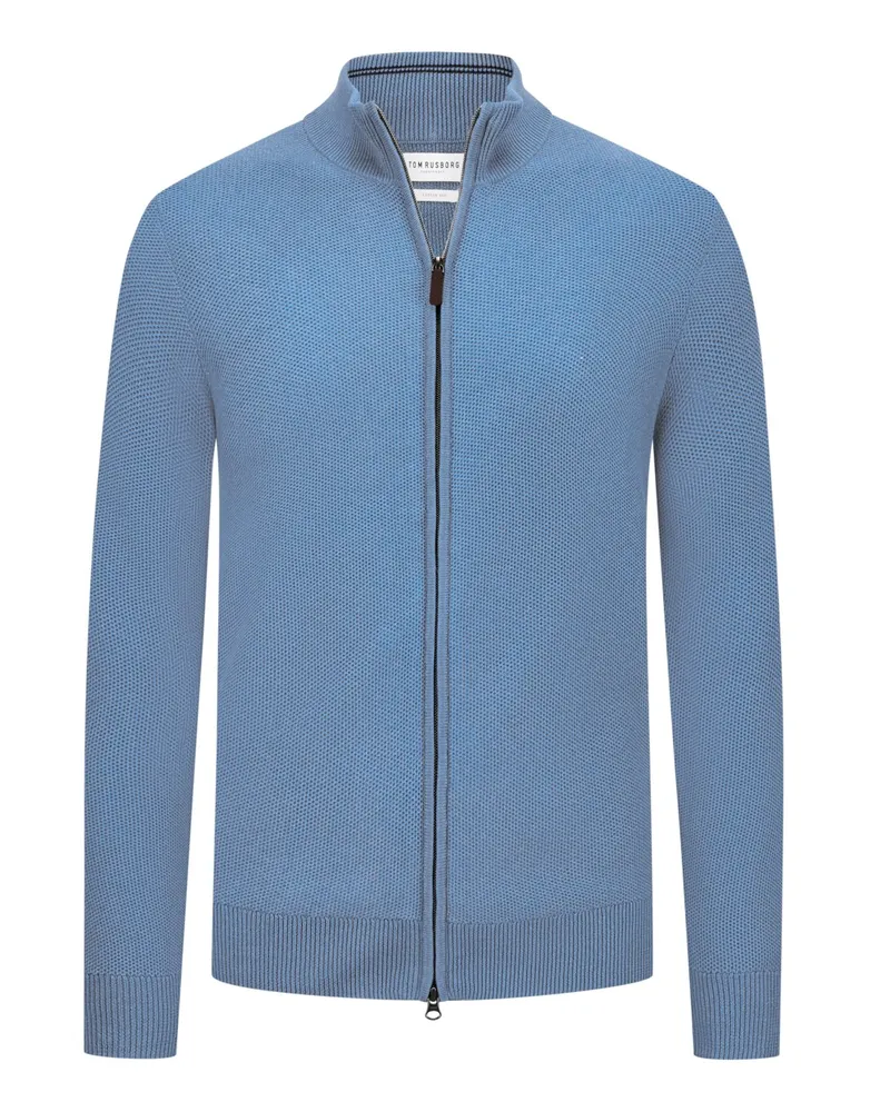 Tom Rusborg Strickjacke aus Baumwolle und Seide mit Struktur in Hellblau