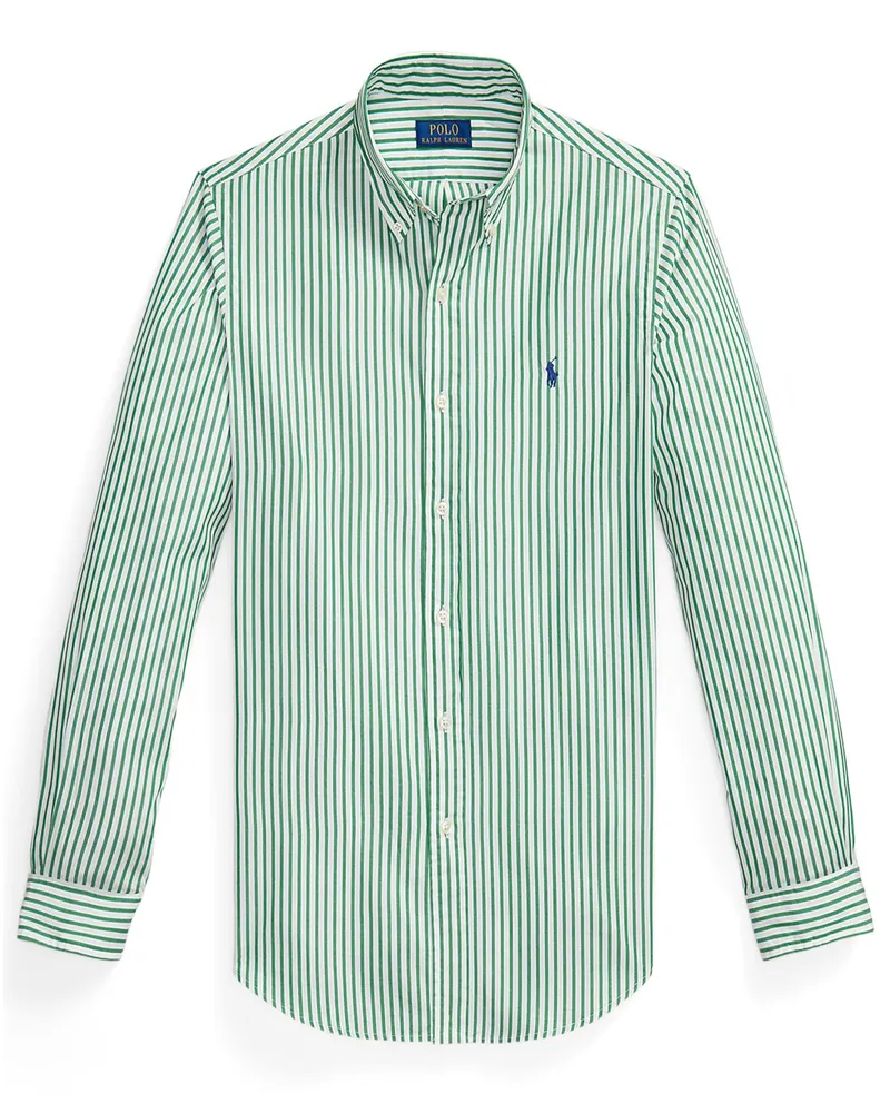 Ralph Lauren Leichtes Baumwollhemd mit Streifenmuster, Custom Fit in Apfelgrün