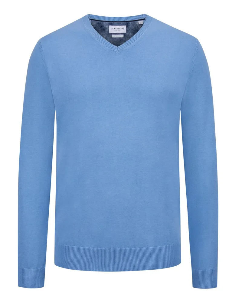 Tom Rusborg Pullover aus Baumwolle und Seide mit V-Ausschnitt in Hellblau