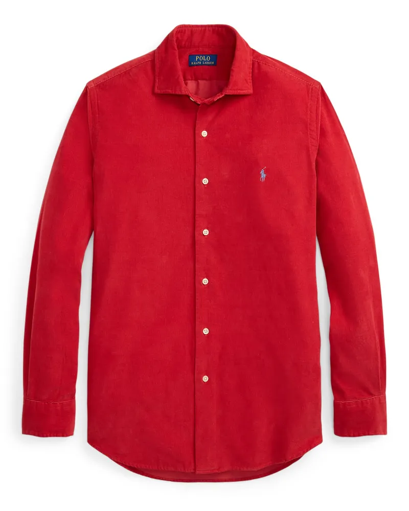 Ralph Lauren Cordhemd mit Poloreiter-Aufnäher, Custom Fit in Rot
