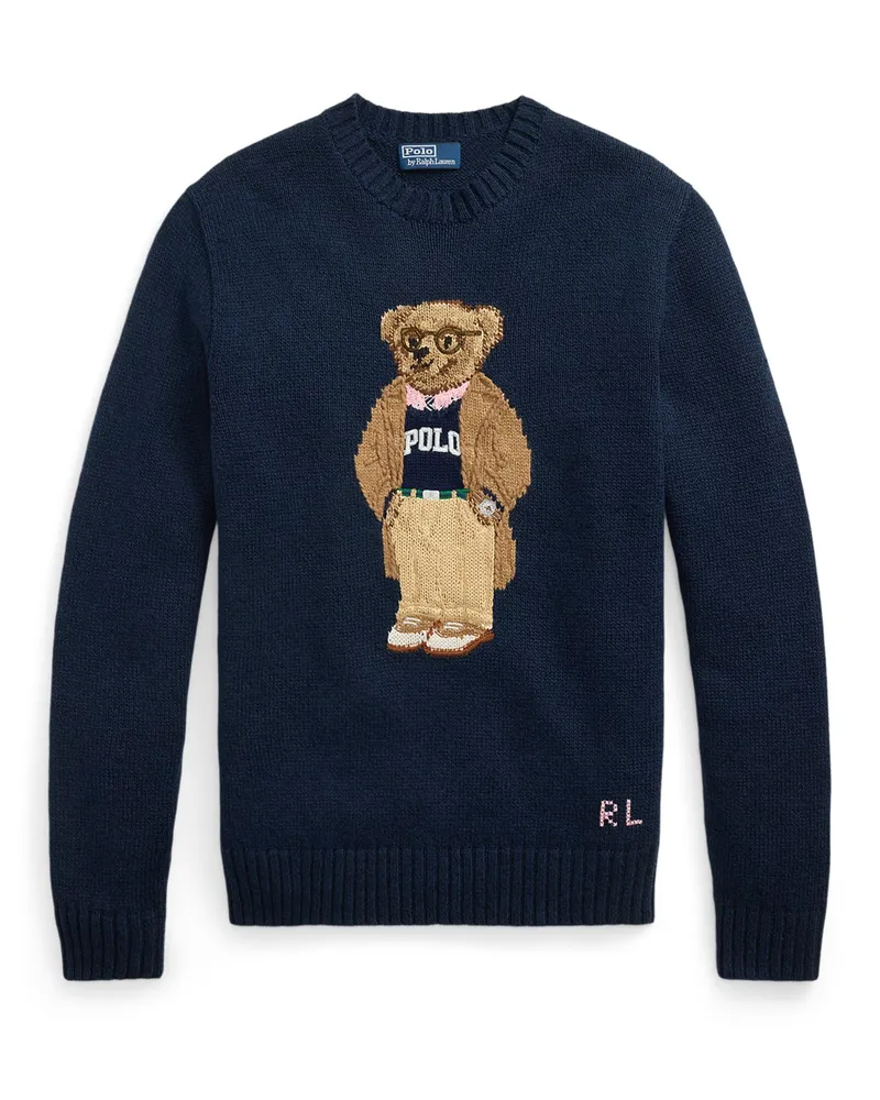Ralph Lauren Strick-Pullover mit Leinenanteil und Polo-Bear-Motiv in Marine