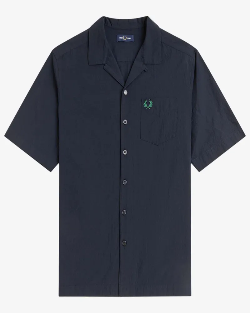 Fred Perry Kurzärmliges Seersucker-Hemd mit Stretchanteil und Brusttasche in Marine