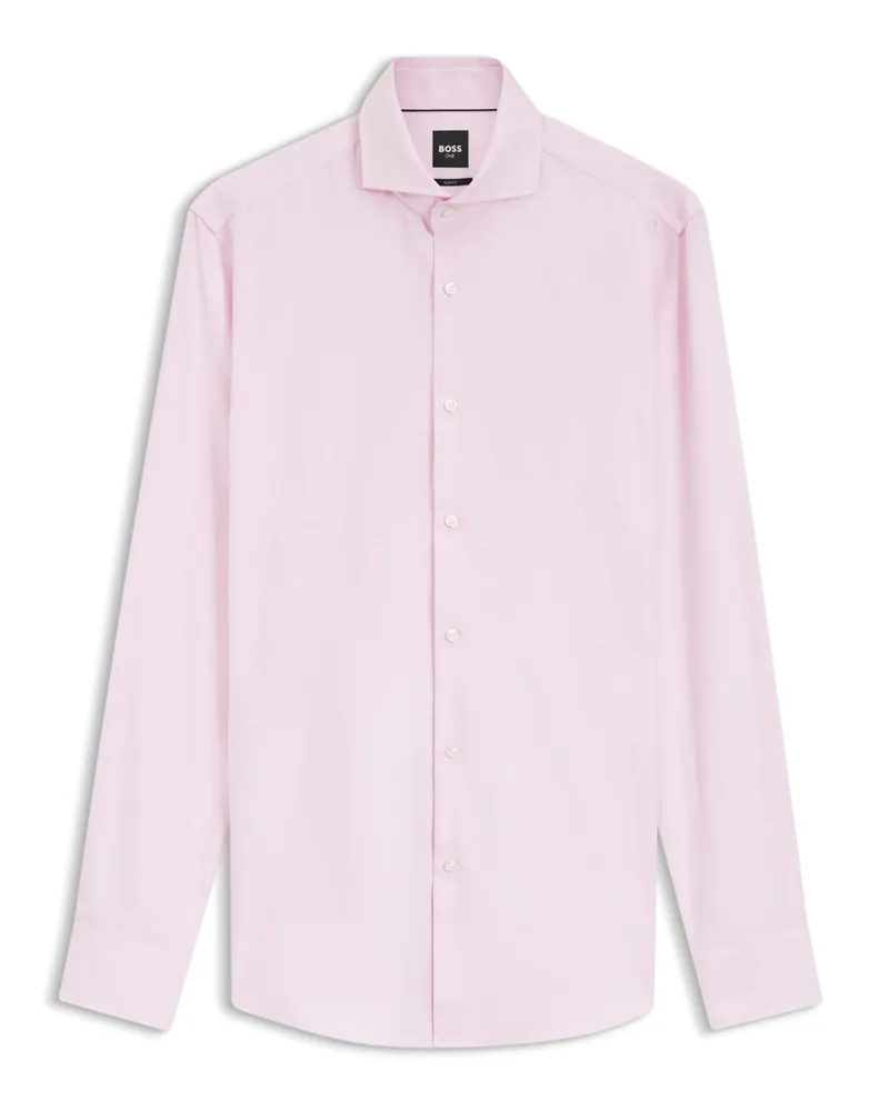 HUGO BOSS Hemd mit Pepita-Muster aus knitterfreier Getzner-Baumwolle, Slim Fit in Rosenrot