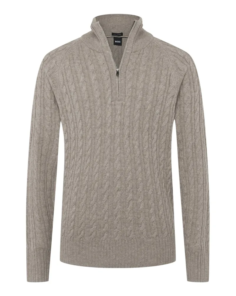 HUGO BOSS Troyer aus einem Schurwolle-Kaschmir-Mix in Zopfstrick, Regular in Beige