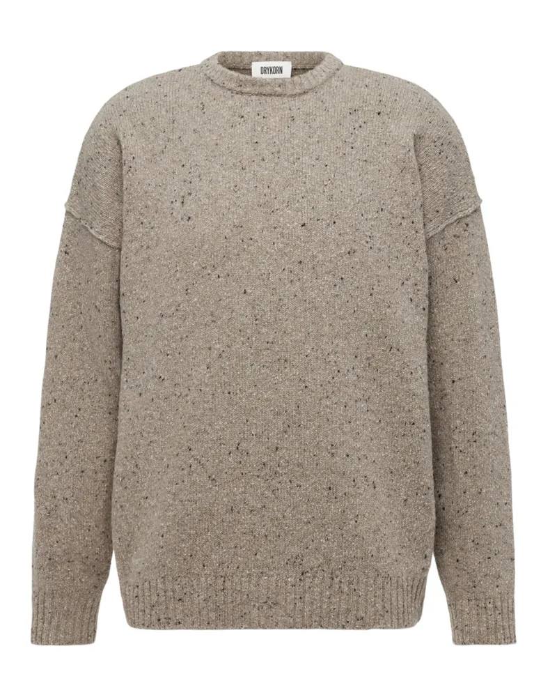 Drykorn Melierter Pullover aus einem Woll-Mix mit O-Neck in Braun