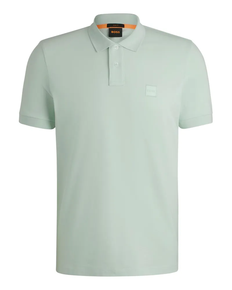 HUGO BOSS Piqué-Poloshirt mit Stretch und Label-Aufnäher in Schilf