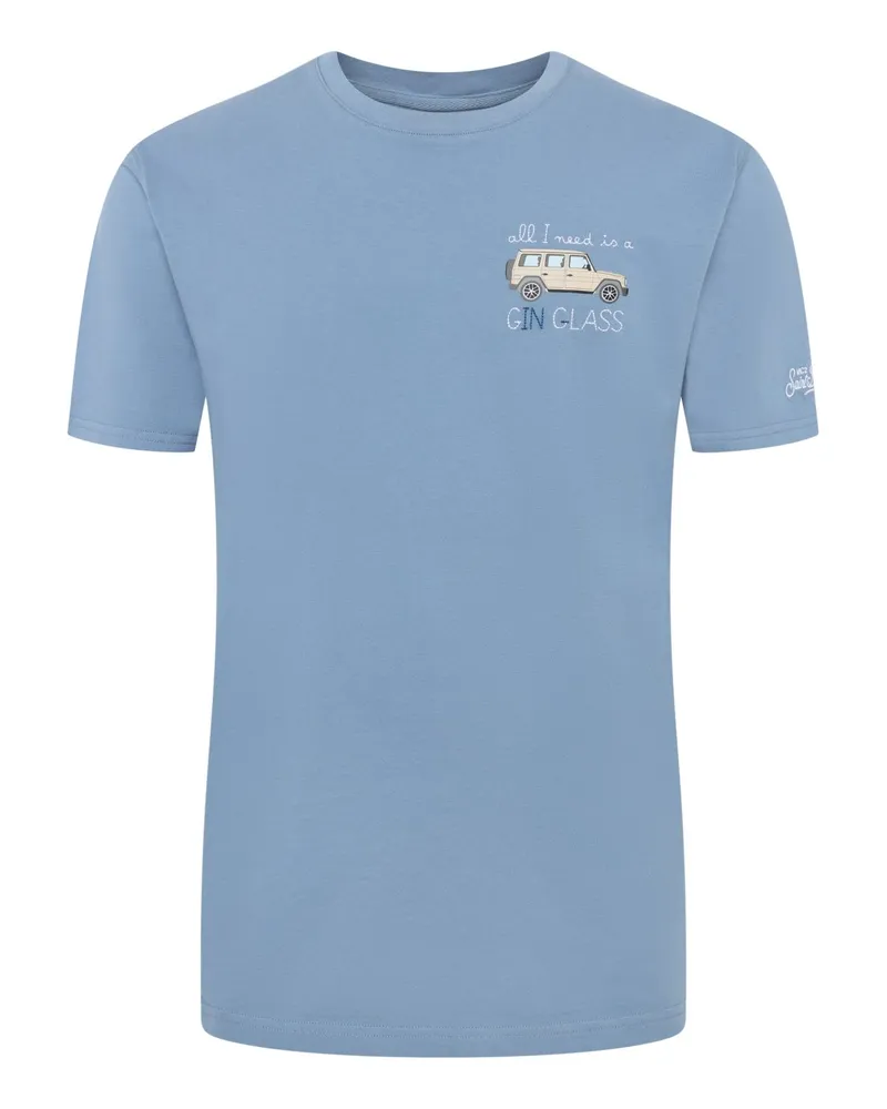 MC2 Saint Barth Summer-T-Shirt mit kleinem Gin-Motiv und O-Neck in Mittelblau