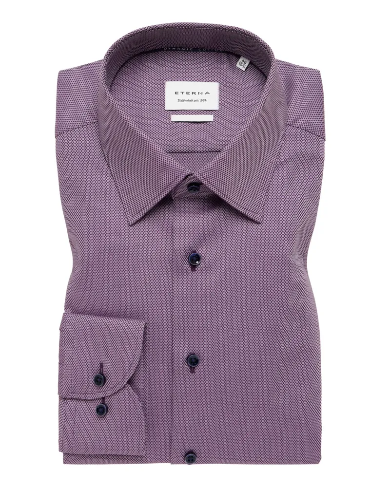 Eterna Bügelfreies Baumwollhemd mit feiner Struktur, Slim Fit in Lila
