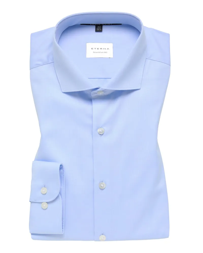 Eterna Bügelfreies Baumwollhemd mit Haifischkragen, Slim Fit in Blau