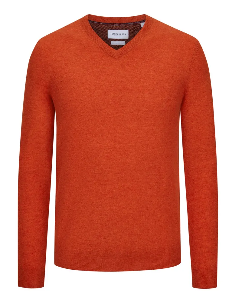 Tom Rusborg Pullover mit V-Ausschnitt aus Merinowolle mit Kaschmir in Orange
