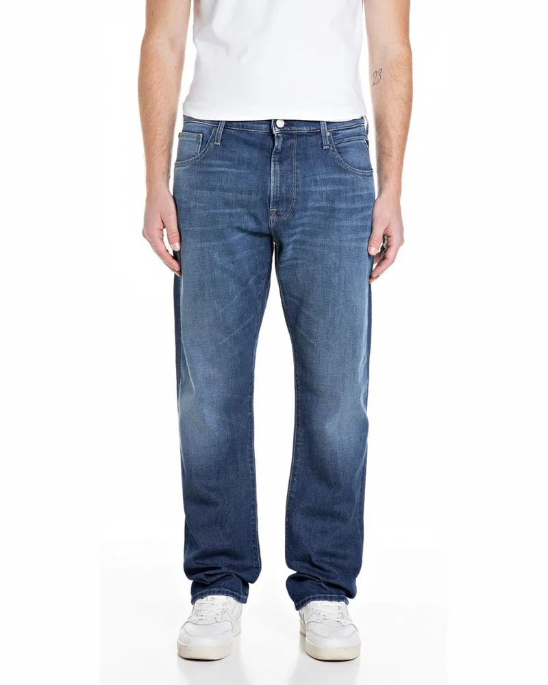 Replay Jeans Aideen mit dezenter Waschung und Stretchanteil, Straight Fit in Graublau