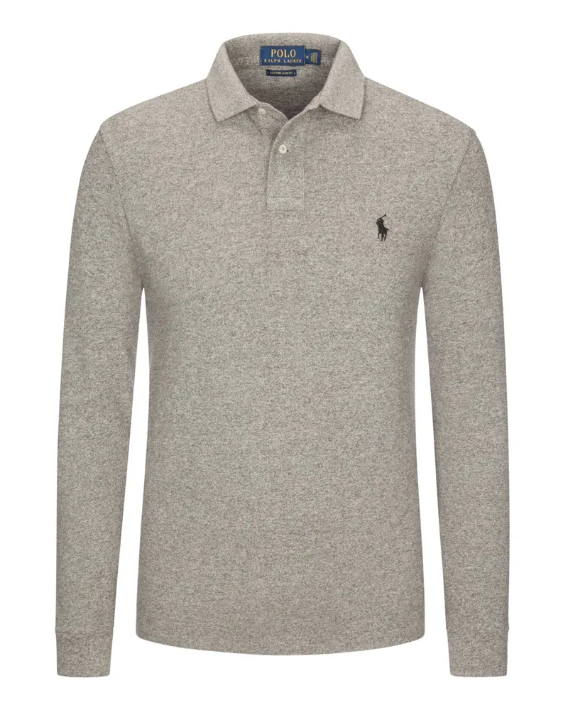 Ralph Lauren Langarm-Poloshirt Custom Slim Fit in Piqué-Qualität in Grau