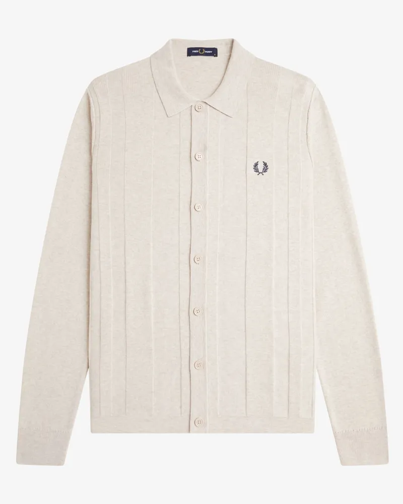 Fred Perry Strickjacke mit Hemdkragen und Logo-Stickerei in Beige