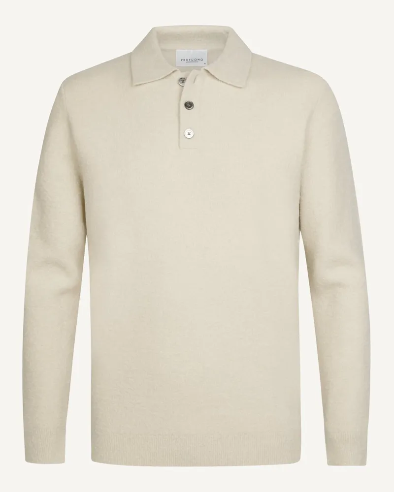 Profuomo Langarm-Strick-Poloshirt aus gekochter Wolle in Offwhite