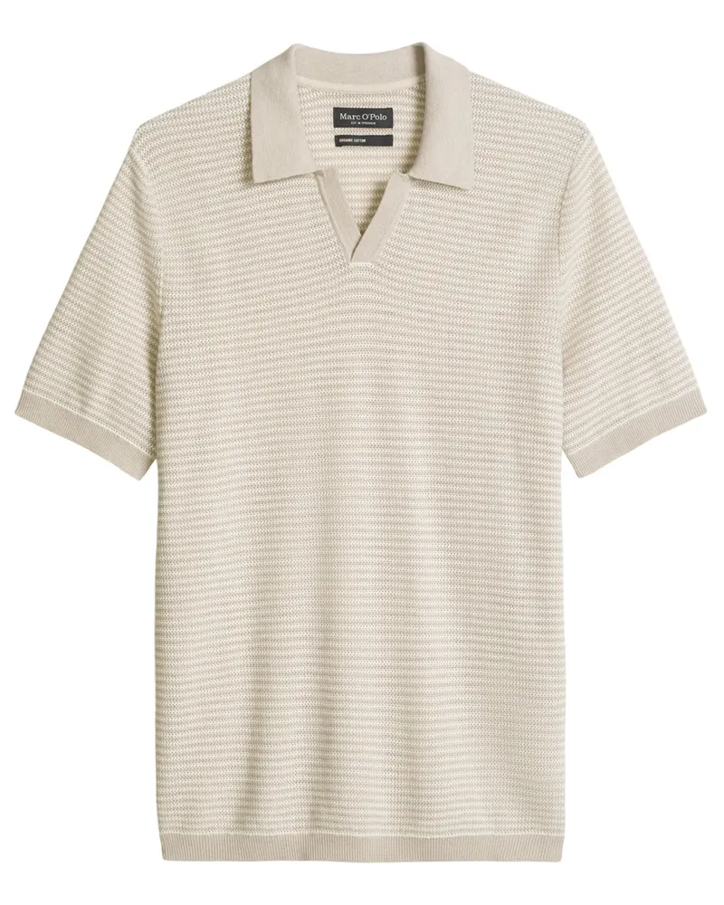 Marc O'Polo Strick-Poloshirts mit Streifenmuster und Variokragen, Relaxed Fit in Beige