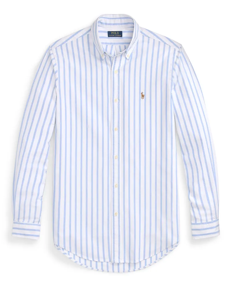 Ralph Lauren Sporthemd mit Streifen und farbiger Poloreiter-Stickerei, Slim Fit in Hellblau