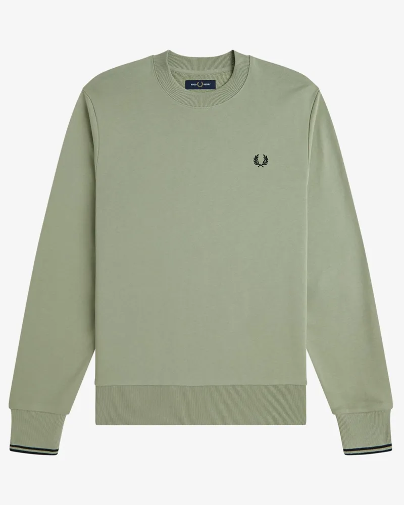 Fred Perry Sweatshirt aus Baumwolle mit Logo-Stickerei und Streifenakzenten in Schilf