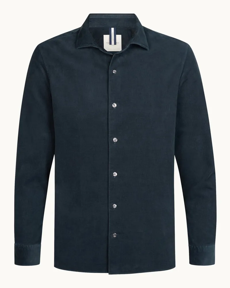 Profuomo Cordhemd aus Baumwolle mit Haifischkragen, Relaxed Fit in Marine