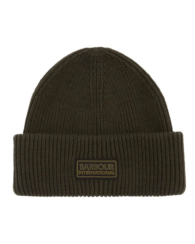 Barbour Strickmütze aus einem Baumwollgemisch mit Label-Aufnäher in Grün