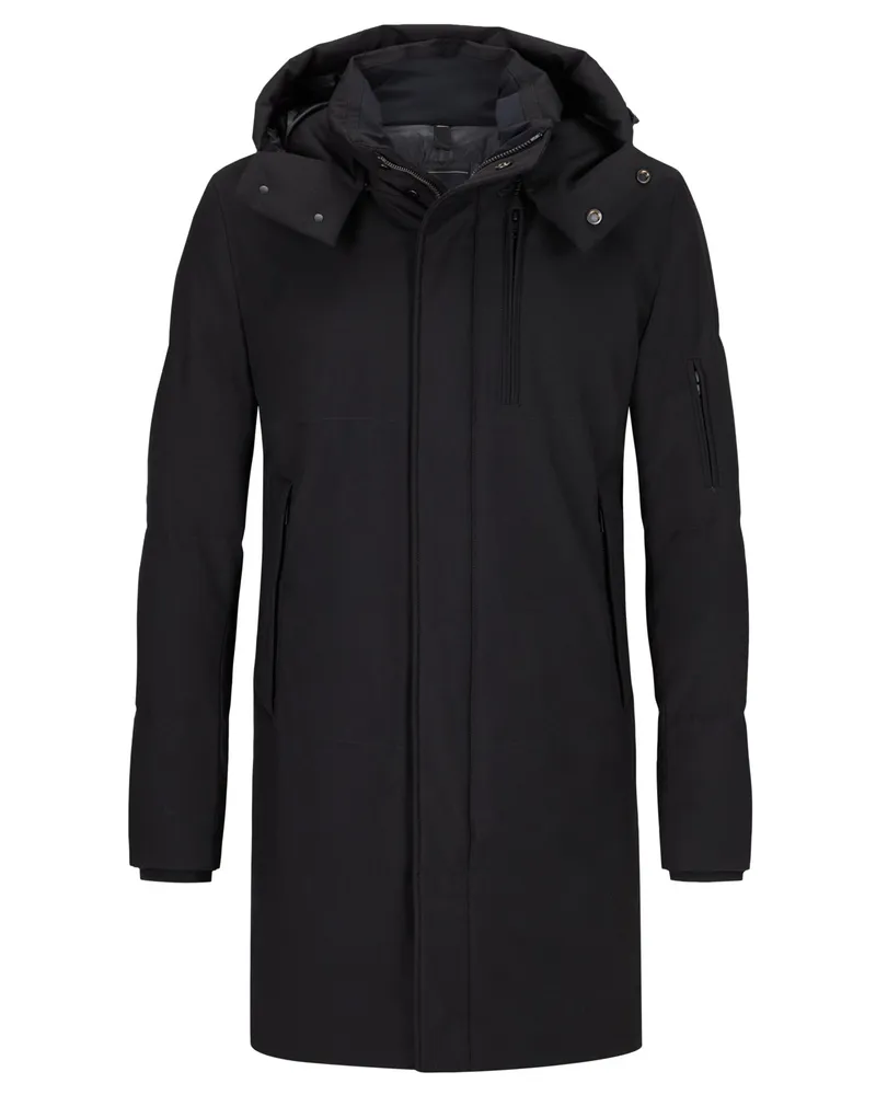 DUNO Wasserdichter Daunenparka mit Kapuze mit Kordelzug in Schwarz