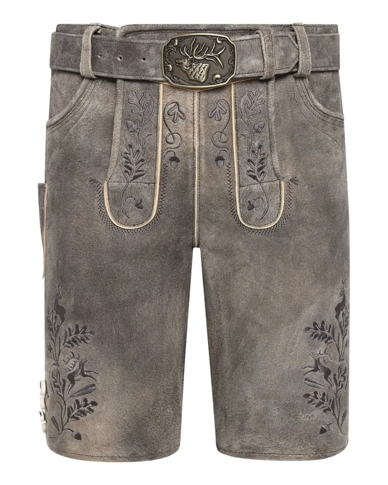 Spieth & Wensky Traditionelle Lederhose Hartmut mit Plattstich-Stickereien in Grau