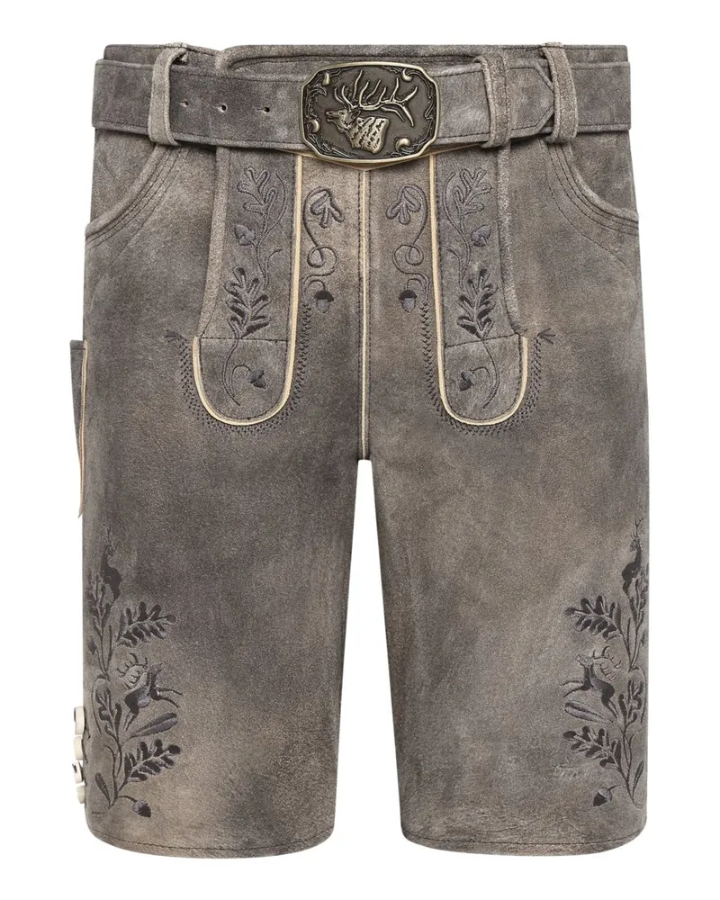 Spieth & Wensky Traditionelle Lederhose Hartmut mit Plattstich-Stickereien in Grau