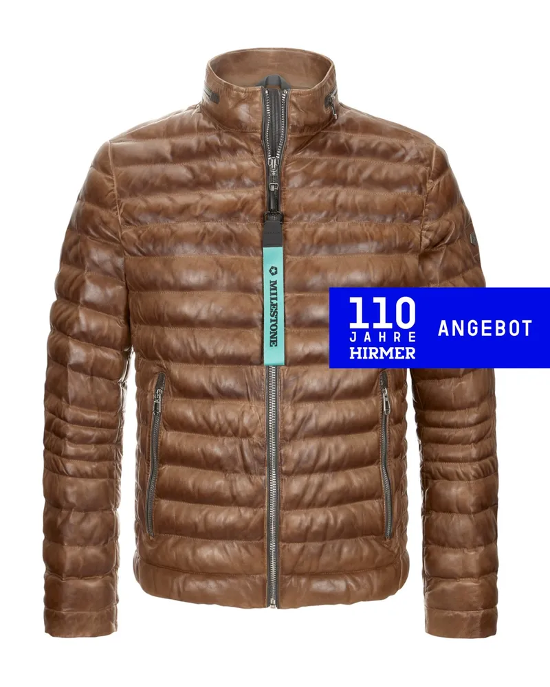 Milestone Gesteppte Lederjacke mit Logo-Aufnäher und SORONA®AURA-Isolierung Cognac