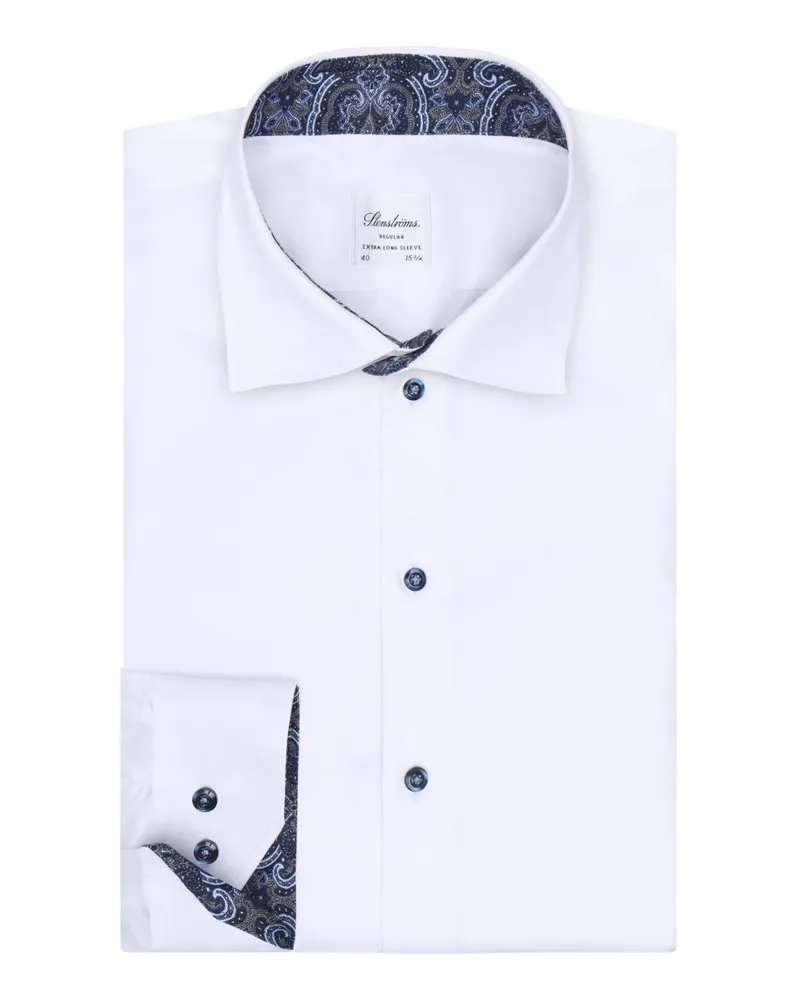 Stenströms Hemd aus Twofold Super Cotton mit Ausputz und extralangem Arm in Weiß