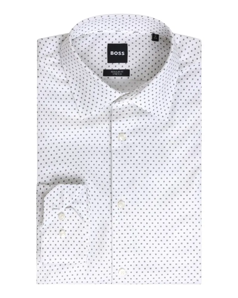 HUGO BOSS Stretch-Hemd mit Kleinmuster, Regular Fit in Weiß
