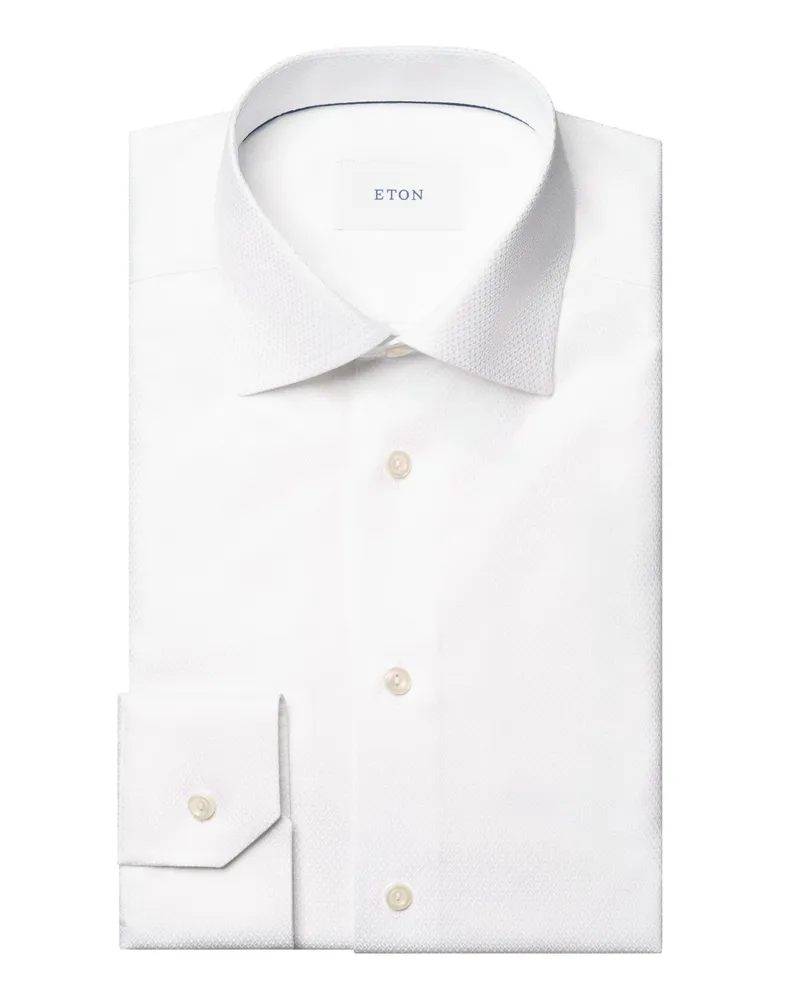 Eton Unifarbenes Hemd mit Struktur und Kentkragen, Slim in Weiß