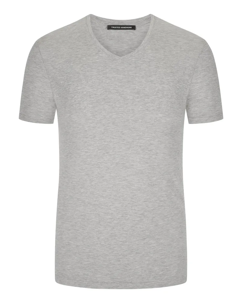 Trusted Handwork Meliertes T-Shirt aus Pima-Baumwolle mit V-Ausschnitt in Grau