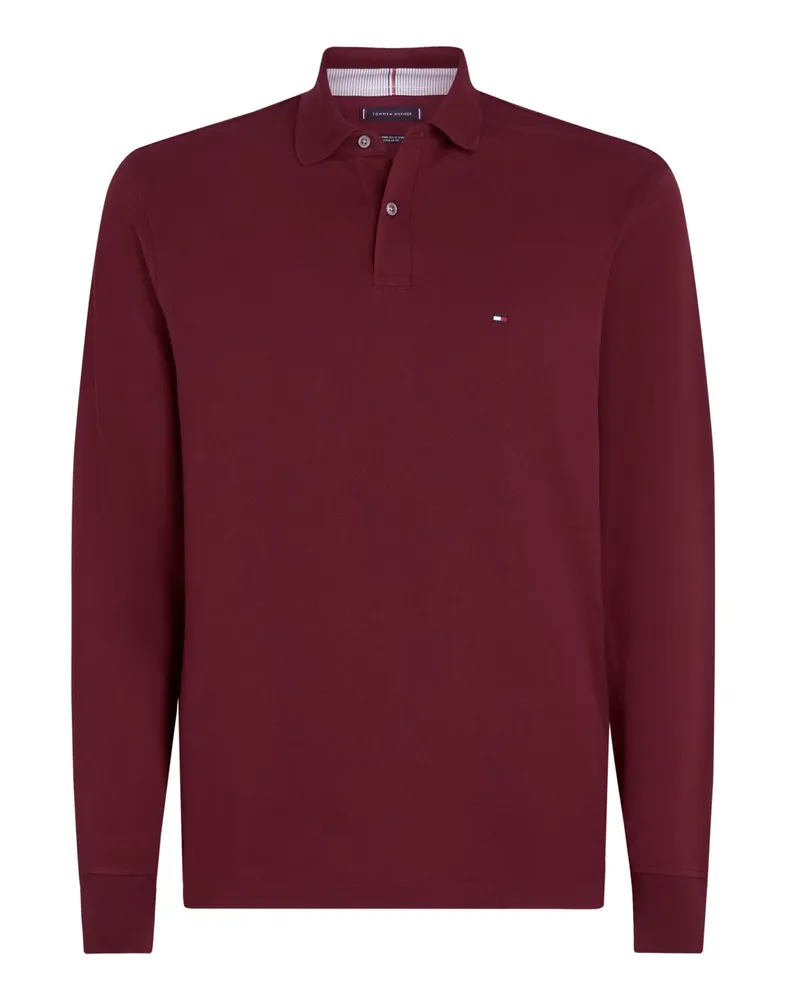 Tommy Hilfiger Langarm-Poloshirt aus Baumwoll-Piqué, Regular Fit in Bordeaux