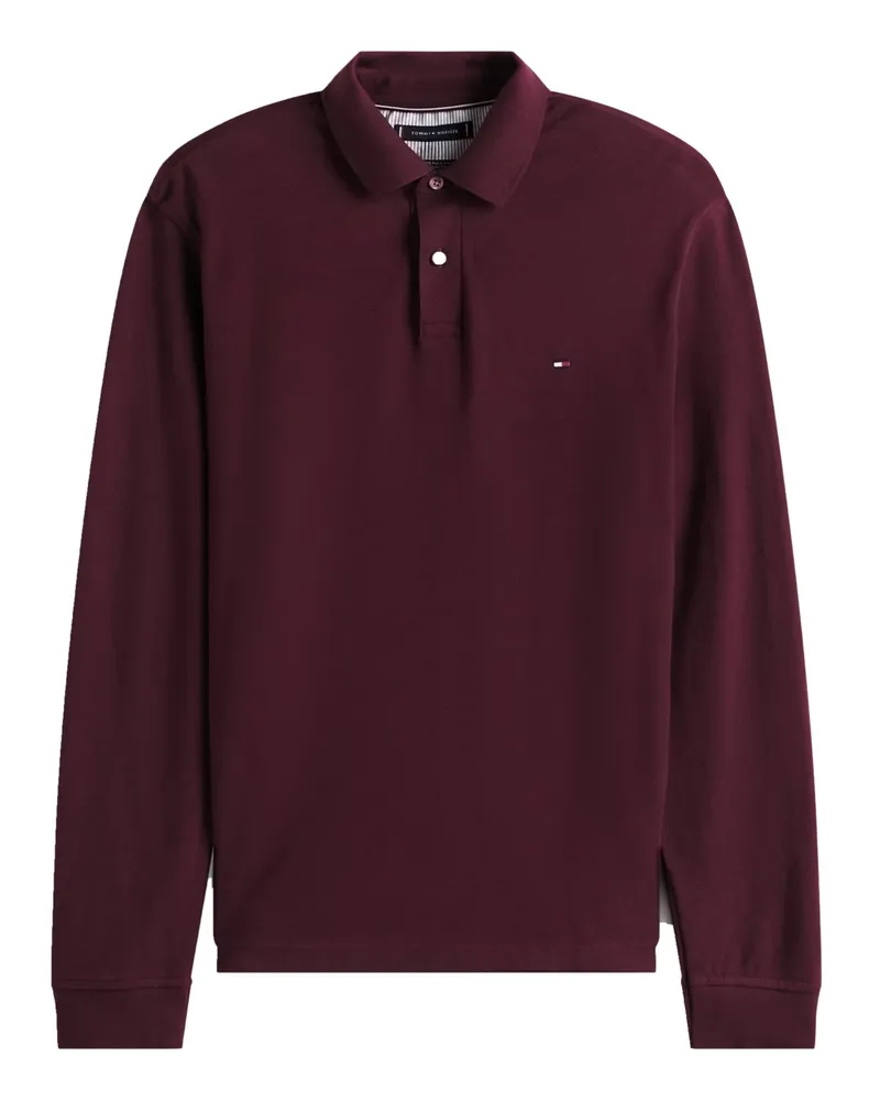 Tommy Hilfiger Langarm-Poloshirt aus Baumwoll-Piqué, Regular Fit in Bordeaux