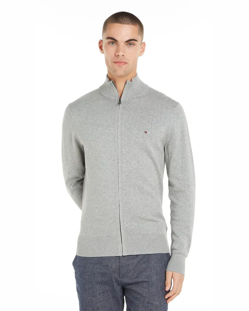 Tommy Hilfiger Leichte Strickjacke mit Kaschmir und Zip in Hellgrau