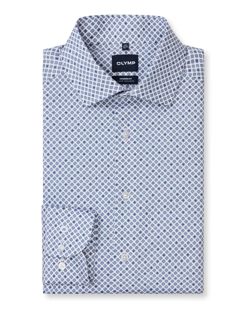 Olymp Luxor, Modern Fit, Baumwollhemd mit Print und verkürztem Arm in Blau