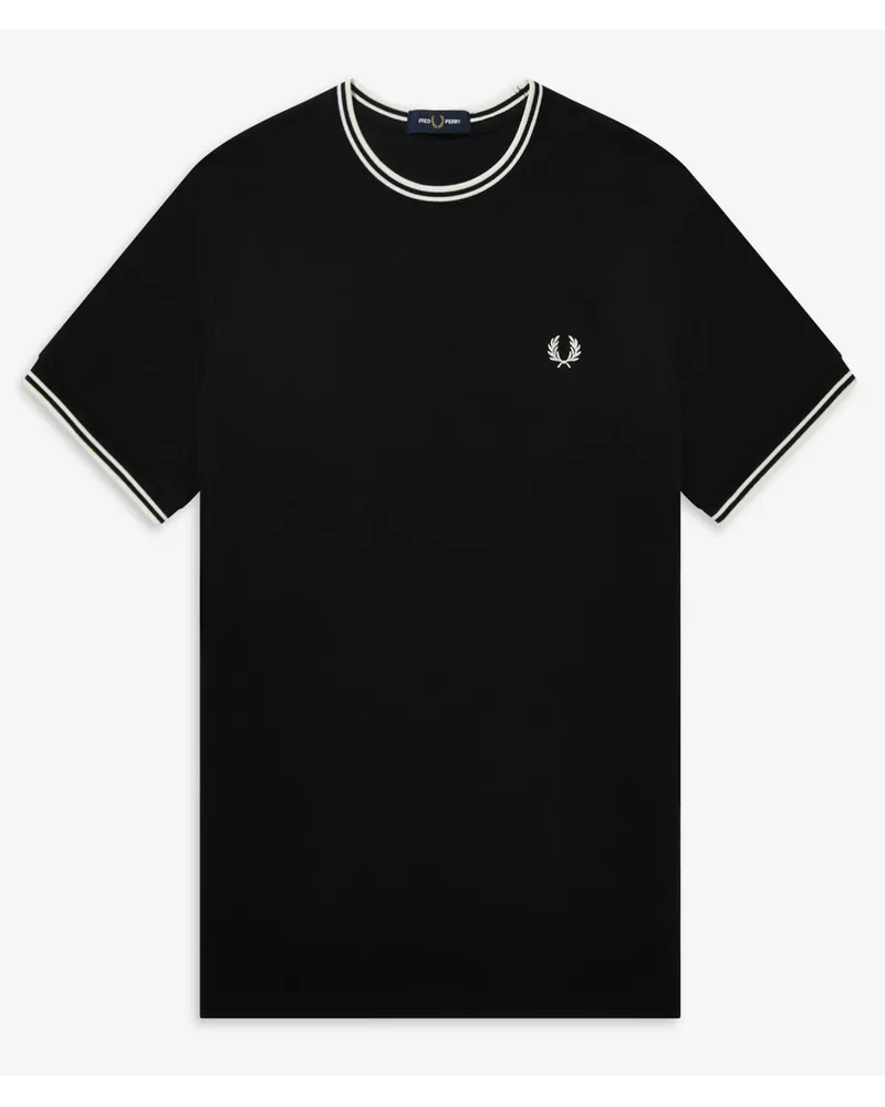 Fred Perry T-Shirt mit Kontraststreifen an Kragen und Ärmelabschlüssen Schwarz